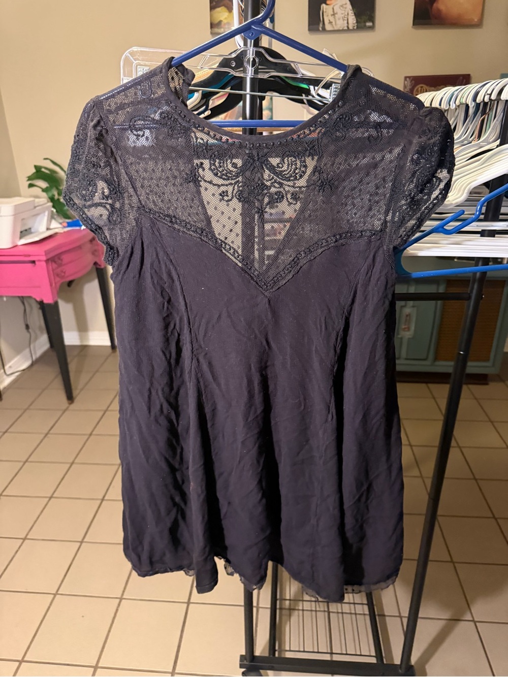 Kimchi Blue Black Lace Yoke Mini Dress